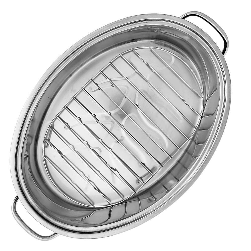10 Quart Stainless Steel Oval Roaster Set with Wire Rack and High Dome Lid