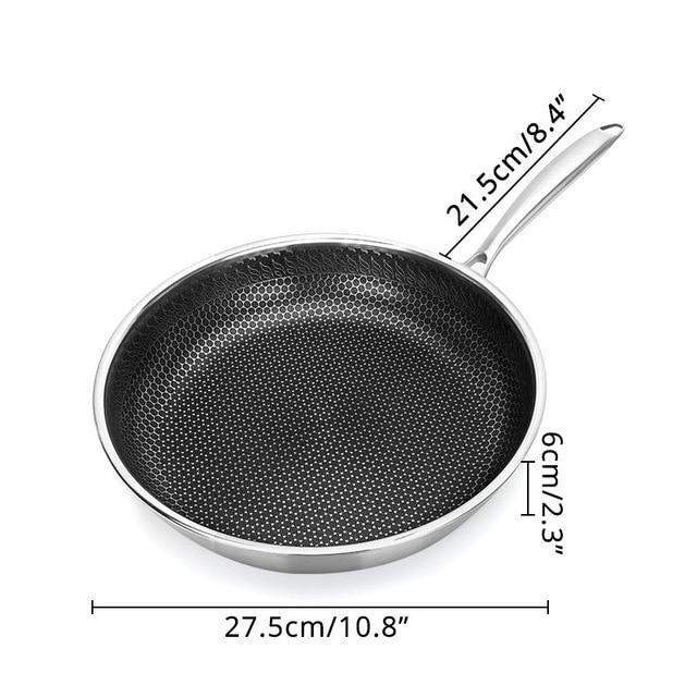 11 inch Polished Stainless Steel Nonstick Restaurant Frying Pan Skillet - Induction  Compatible