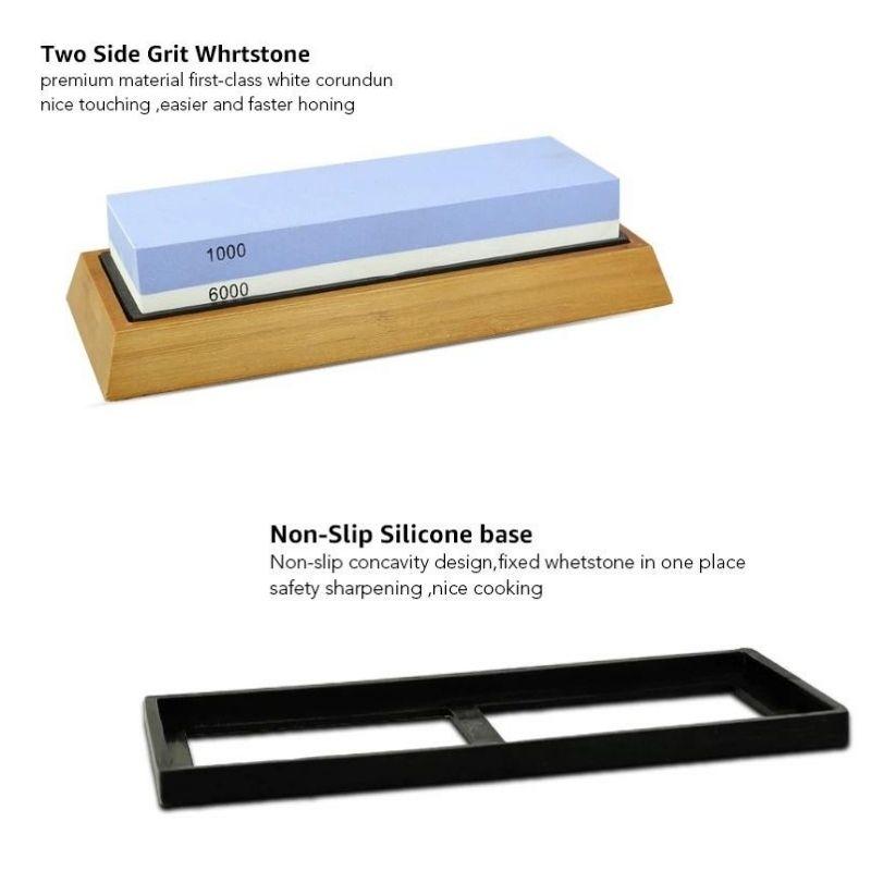 1000 / 6000 Grit Japanese Whetstone Kit With Angle Guide and Bamboo Case  Premium Dual-sided Knife Sharpening Stone sharpening Honing 