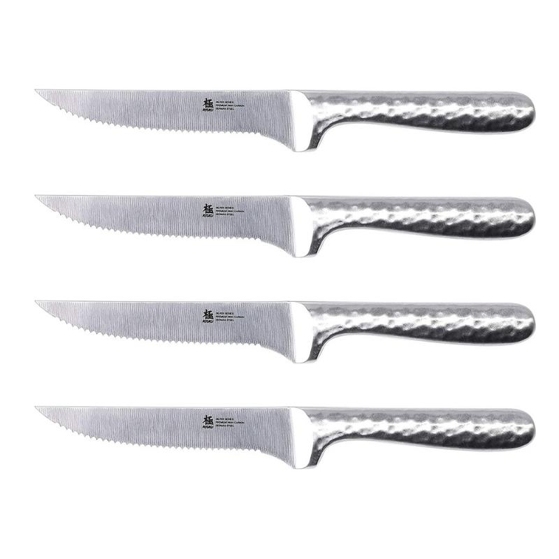 5-Inch Serrated One Piece Construction Steak Knives with Hammered