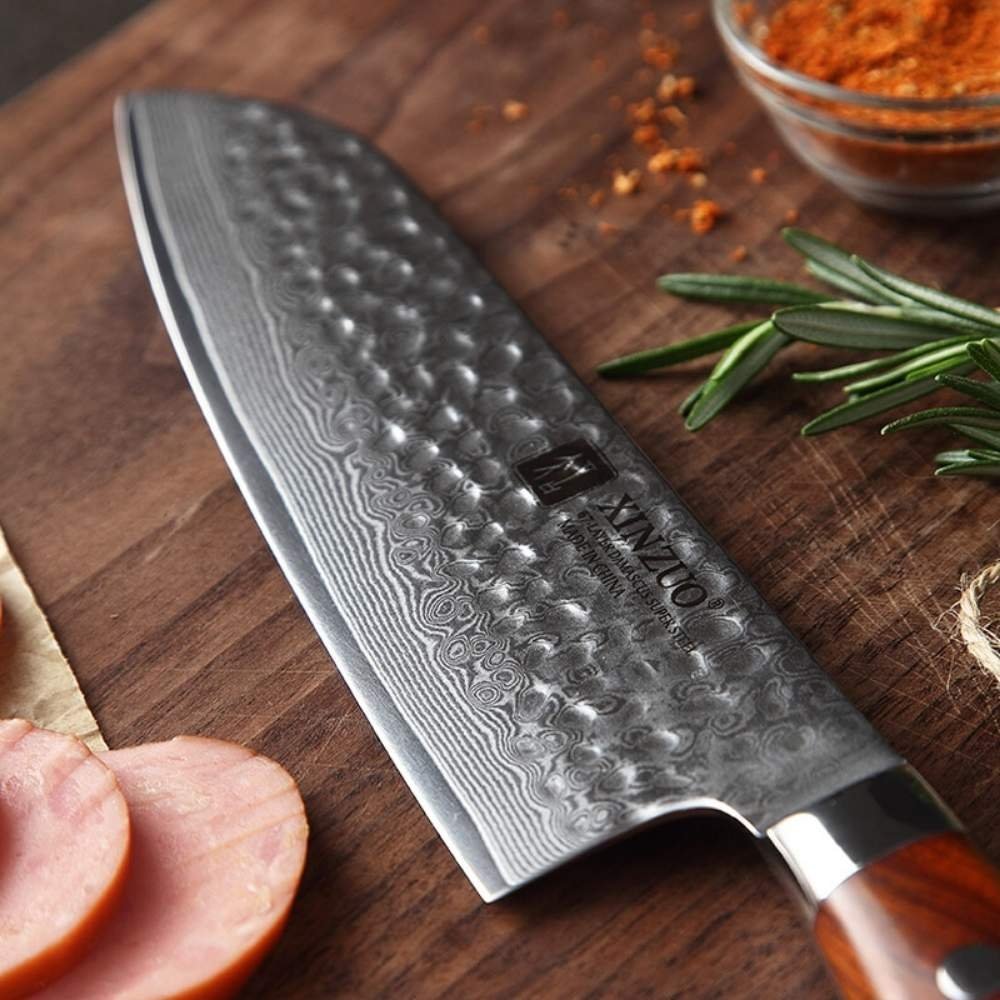 Top quality hammer damascus steel kitchen knife set vg10 chef