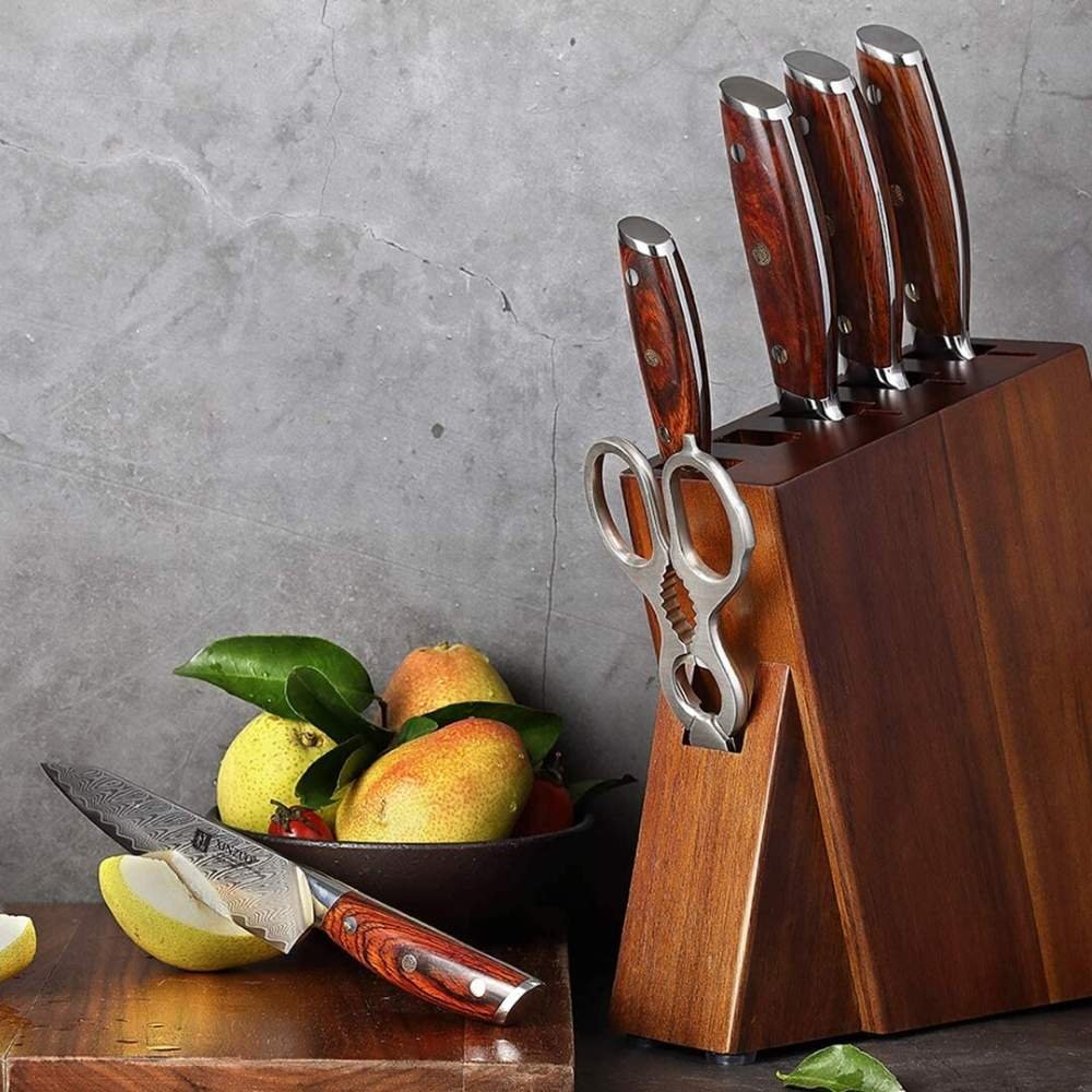 Carbon Steel Chef Knife Set With Rolling Leather Rosewood