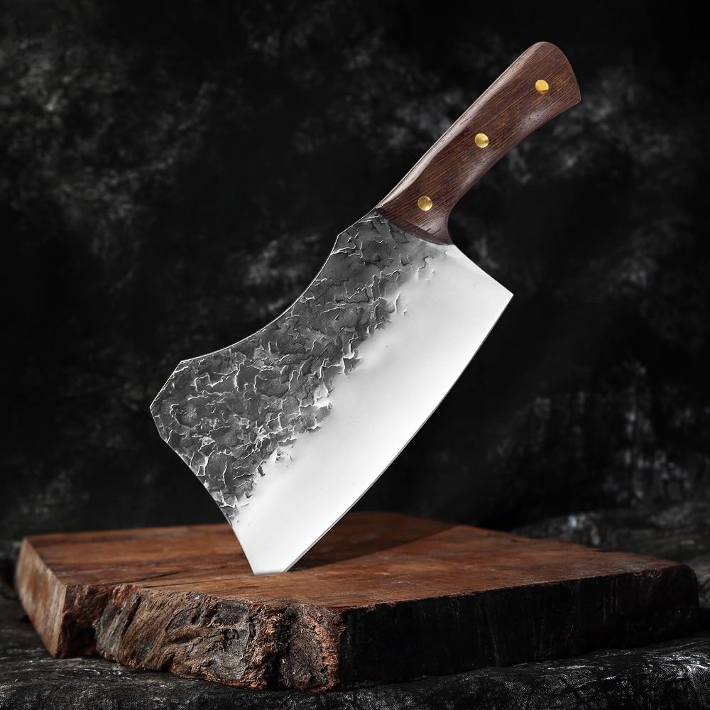 Hand Forged Cleaver Knife Bone Cutting 7 Inch High Carbon Steel Heavy Duty Meat  Butcher Knife Full Tang Chef Knife for Kitchen or Restaurant 