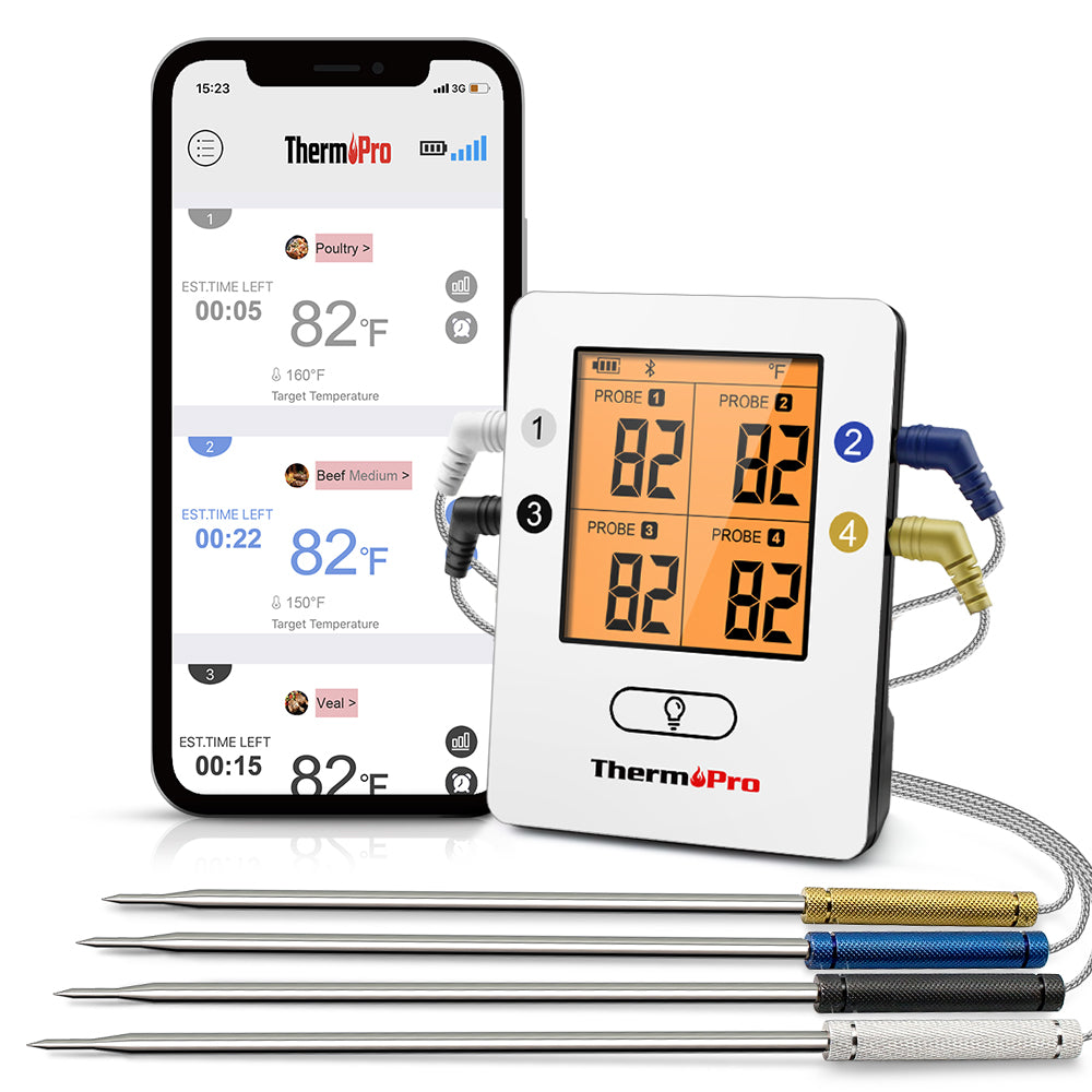 ThermoPro 500ft Wireless Bluetooth Meat Thermometer with 4 Temperature  Probes Grilling Oven Food Smoker Thermometer, Rechargeable