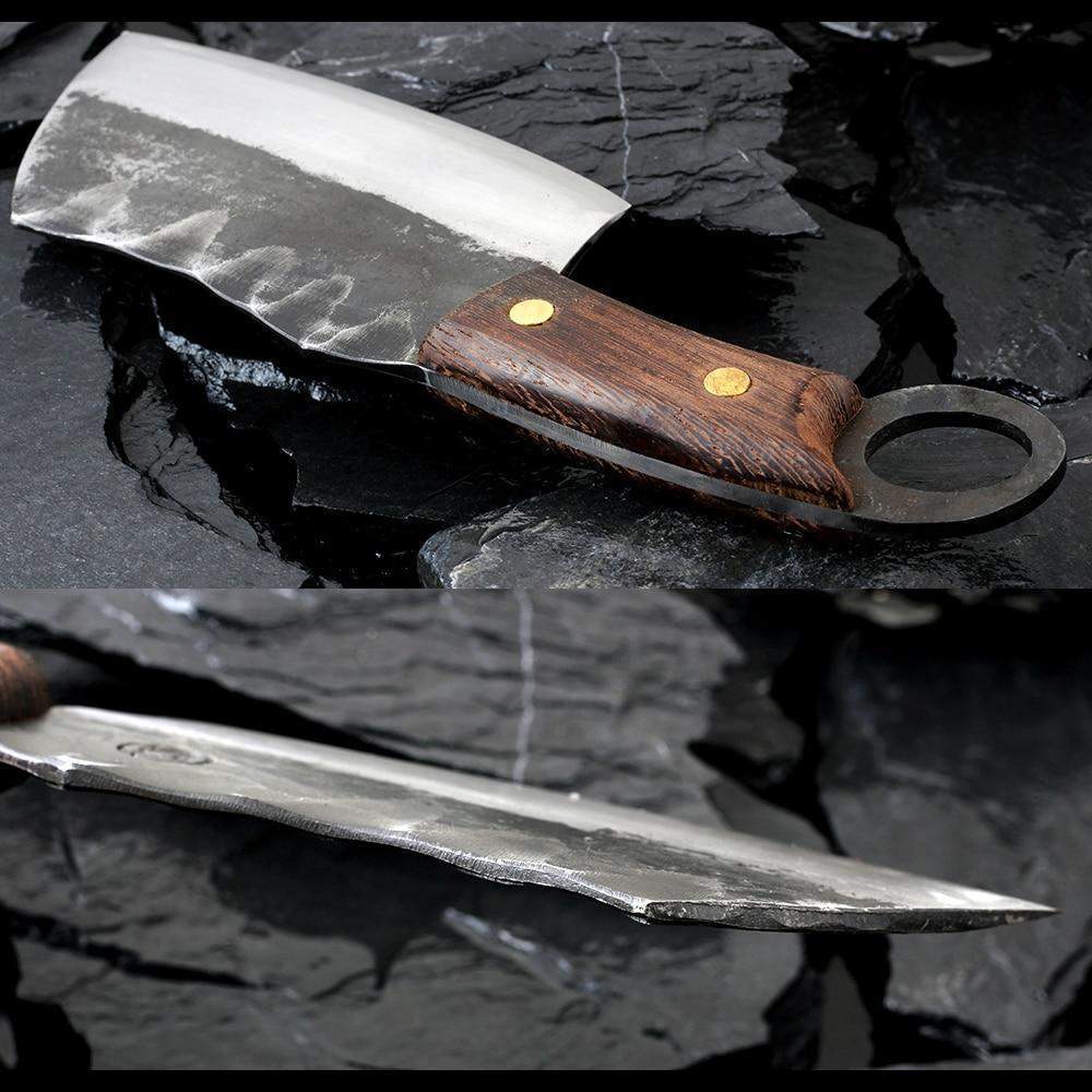 Hand-Forged Kitchen Knife - High-Carbon Steel - Walnut Wood Handle –  Cleaver-Market
