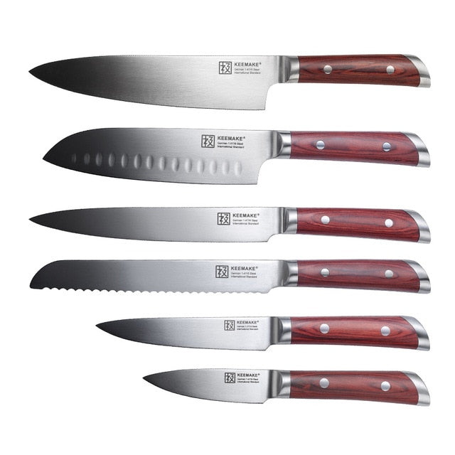 Knife Set Chef Santoku Utility Stainless Steel Full Tang Wood Handle  Slicing 3Pc