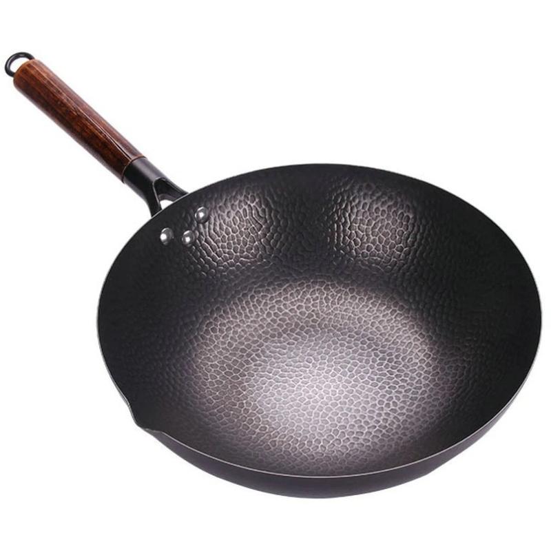 Traditional hand hammered flat bottom wok 35 cm