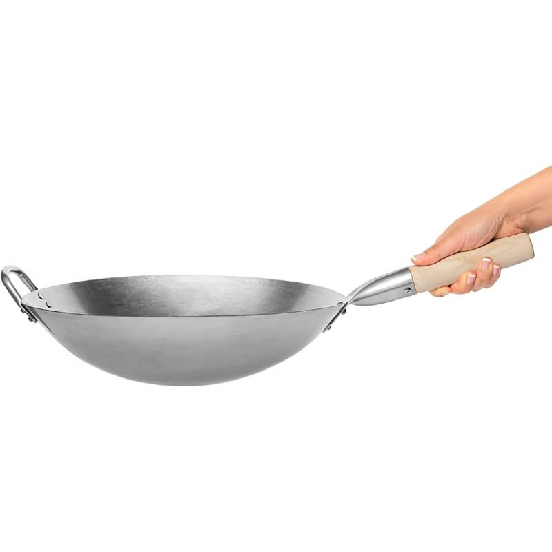 Hand hammered super seasoned (ready-to-use) flat bottom wok 35cm