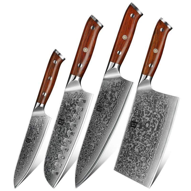 4 Piece Damascus Steel Kitchen Knives Set with Rosewood Handles - TOROS - COOKWARE BAKEWARE & GRILL STORE