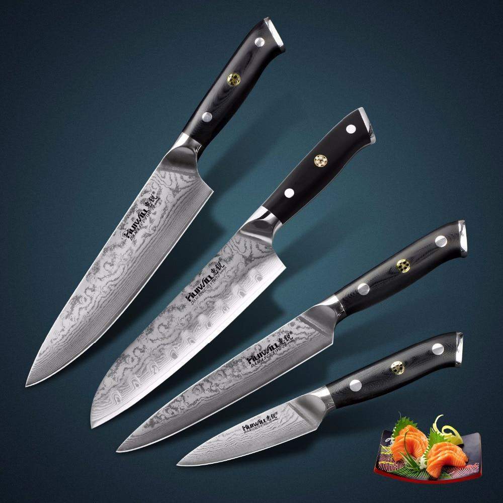 4 Piece VG10 Damascus steel Chef Knives Set with Mosaic Rivet