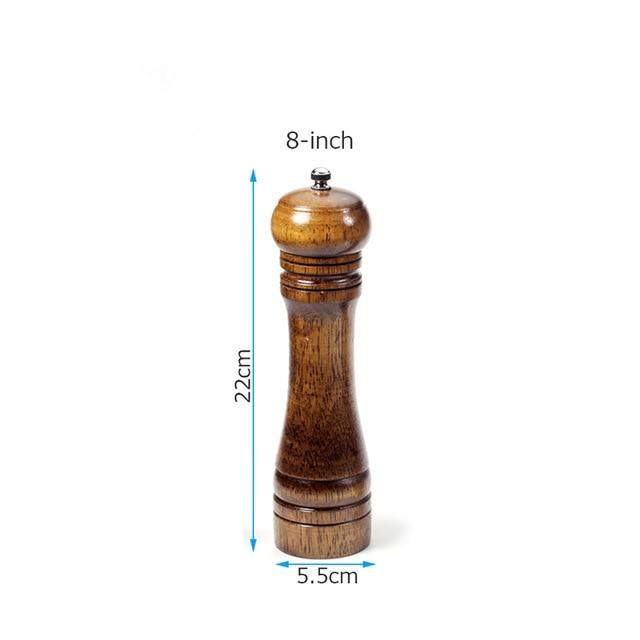 8 Inches Pepper Mill Solid Wood Pepper Grinder with Adjustable