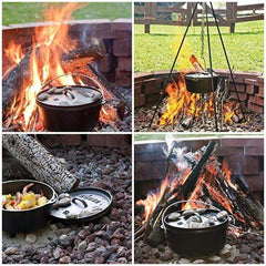 DARTMOOR 9 Quart Pre-Seasoned Cast Iron Dutch Oven with Lid and Lid Lifter  Tool Outdoor Deep Camp Pot for Camping Fireplace Cooking BBQ Baking