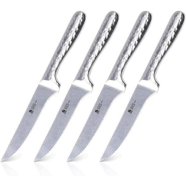 5-Inch Serrated One Piece Construction Steak Knives with Hammered Pattern Hollowed Handles (Set of 4) - TOROS - COOKWARE BAKEWARE & GRILL STORE
