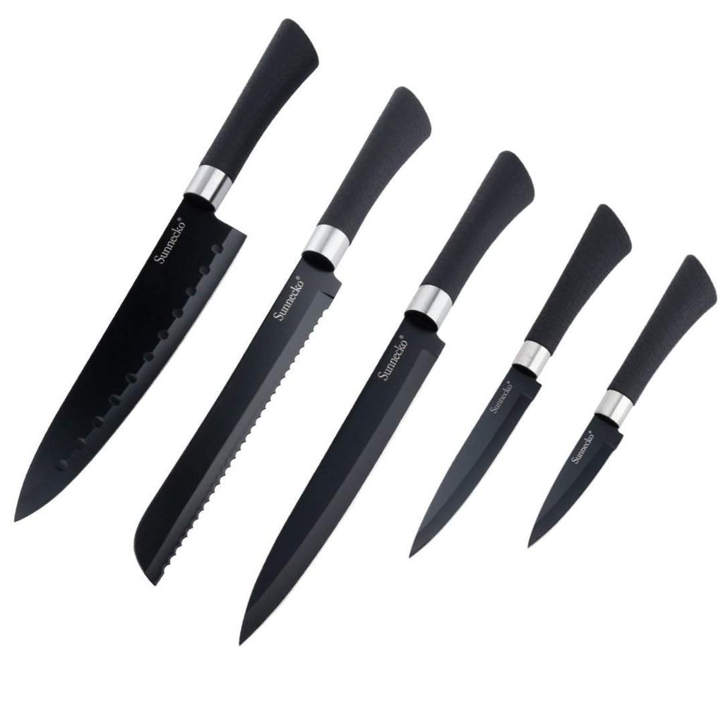5 Piece Black Non Stick Coated Chef's Knives Set - TOROS - COOKWARE BAKEWARE & GRILL STORE