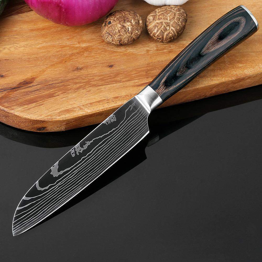 5 Pcs Kitchen Knives Set Japanese Damascus Pattern Stainless Steel