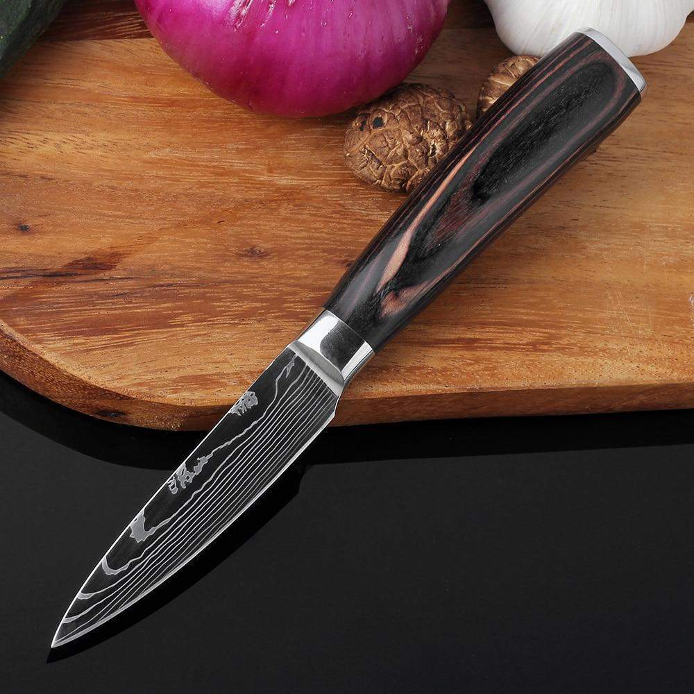  Damascus Kitchen Knife Set, 3 Pieces Japanese Style