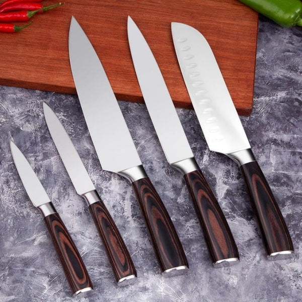  Kitchen Knife Sets, Fine Tool Professional Chef Knives Set  Japanese 7Cr17mov High Carbon Stainless Steel Vegetable Meat Cooking Knife  Accessories with Solid Wood Handle, 5 Pieces Set Bag Knife: Home 