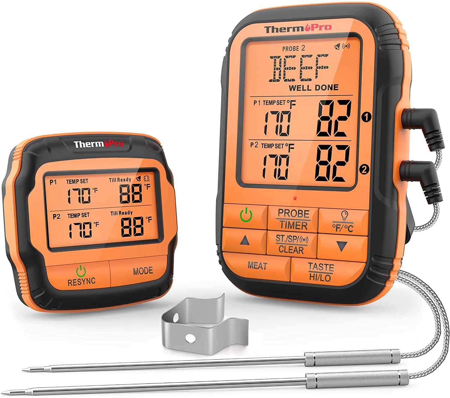 ThermoPro Twin TempSpike Wireless Meat Thermometer with 2 Meat Probes,  500FT Bluetooth Meat Thermometer with LCD-Enhanced Booster for Turkey Beef  Rotisserie BBQ Grill Oven Smoker Thermometer : Industrial & Scientific 