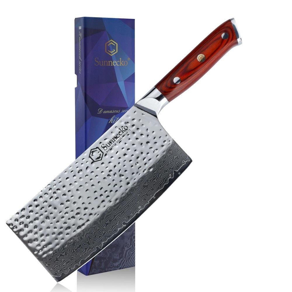 7 inch Hammered Damascus Steel Cleaver knife with wooden Handle - TOROS - COOKWARE BAKEWARE & GRILL STORE
