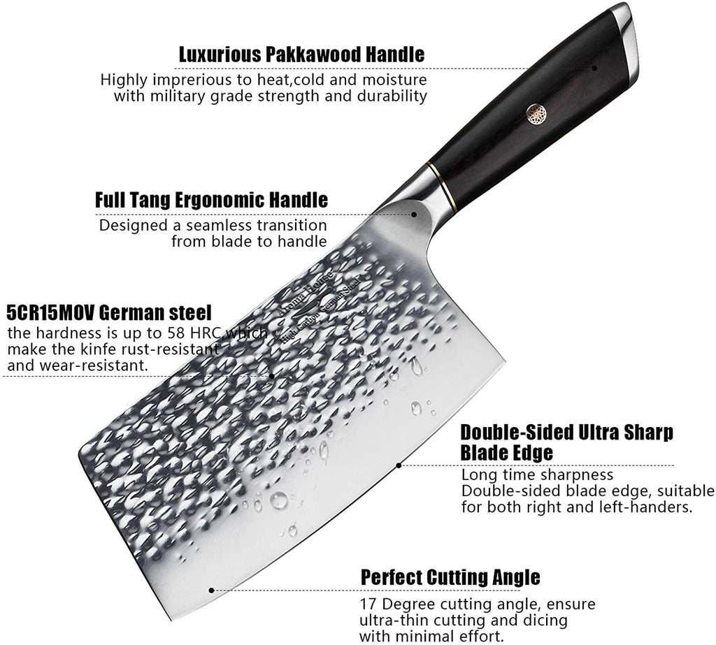 7 Inch Hammered German Steel Butcher's Cleaver Knife  TOROS - COOKWARE  BAKEWARE & GRILL STORE Cleaver Knife