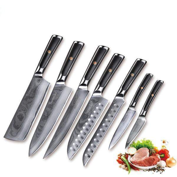 7 Piece Complete Knife Set Damascus VG10 Steel Ultra Sharp Professional Knives with G10 Handles - TOROS - COOKWARE BAKEWARE & GRILL STORE