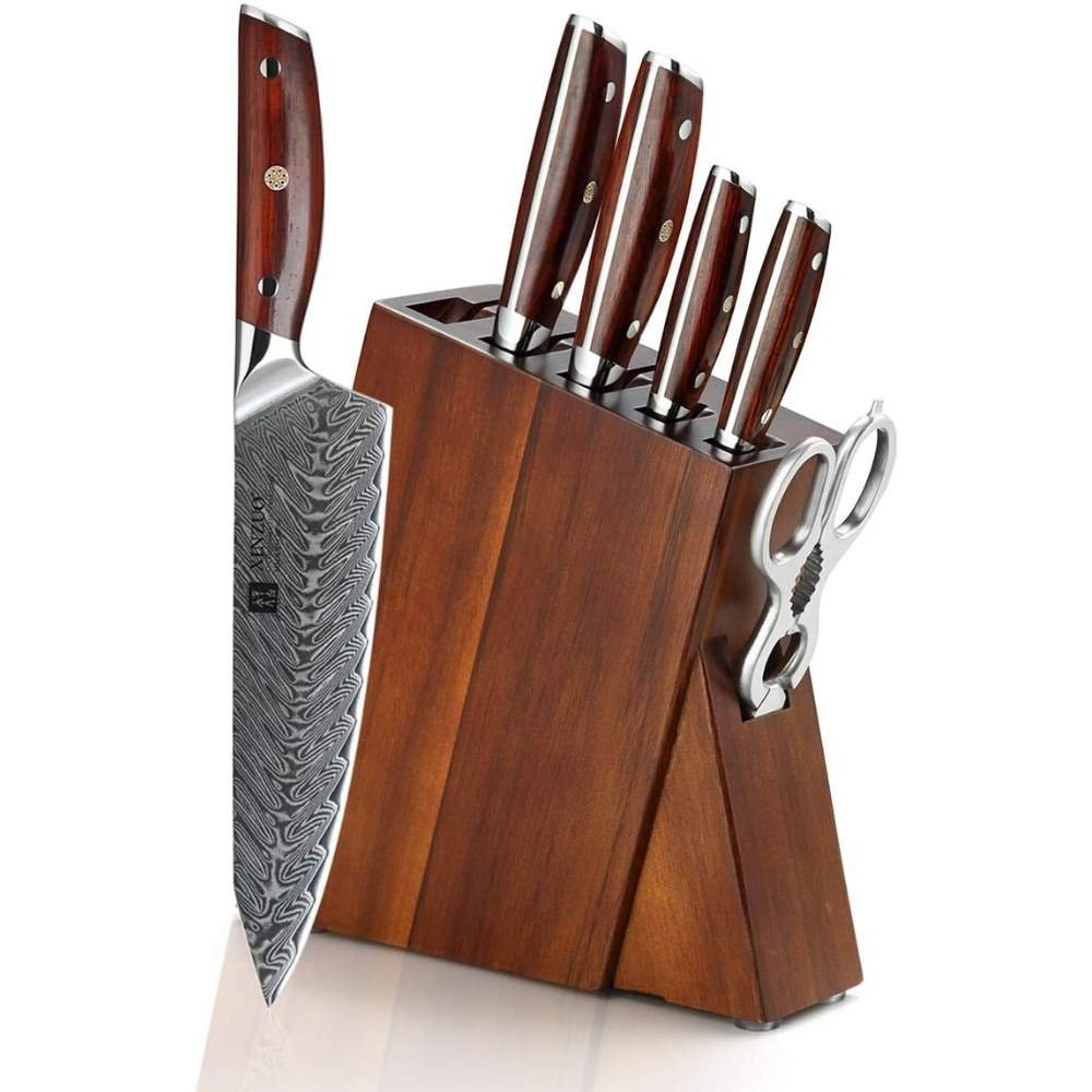 Knife Sets for Kitchen Home with Block, 6 Pieces German Ultra Sharp Stainless Steel Kitchen Knife Block Sets with Sheaths,with Ergonomic Handle, Size