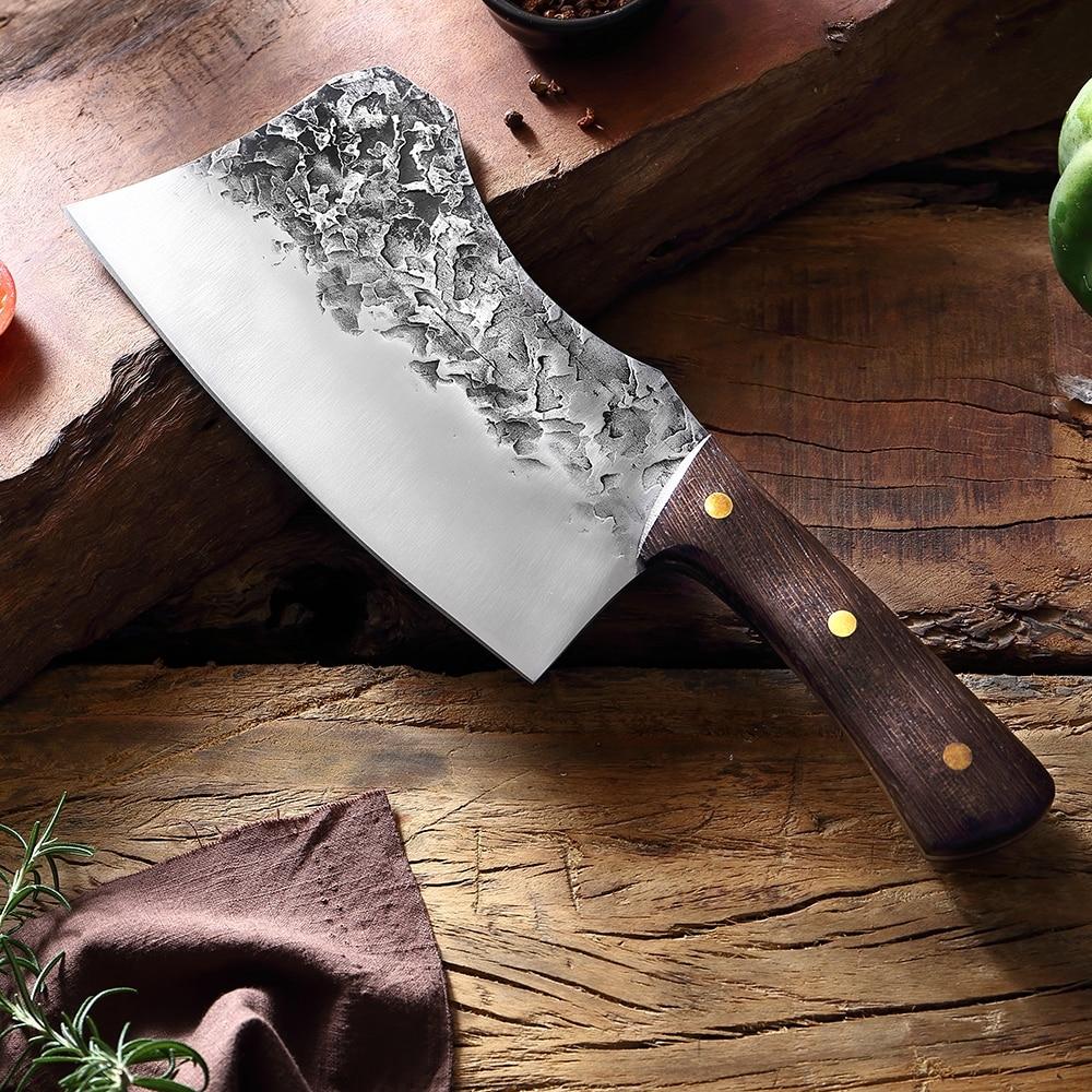 Cleaver Knife Kitchen Bone Chopping Slicing Meat Forged Steel Wood Heavy  Duty 7