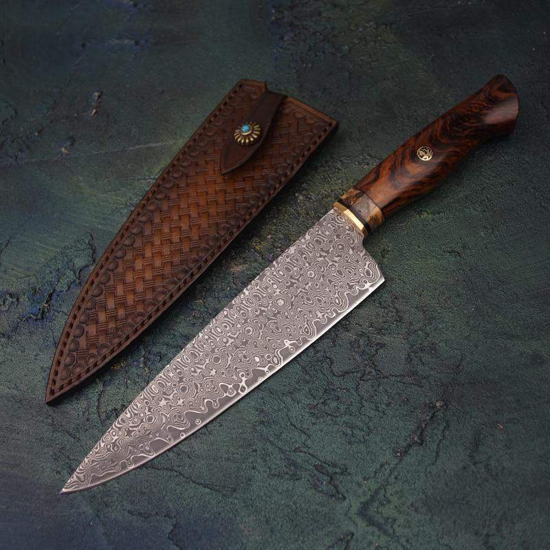 7.5" Professional Handmade VG10 Damascus Steel Chef Knife with Leather Scabbard - TOROS - COOKWARE BAKEWARE & GRILL STORE