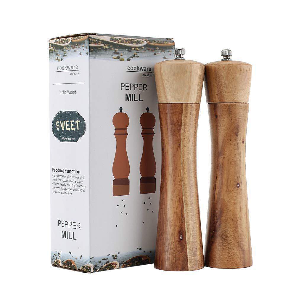 8 Inch Acacia Wooden Salt and Pepper Manual Grinders Set (2 PCS) - TOROS - COOKWARE BAKEWARE & GRILL STORE