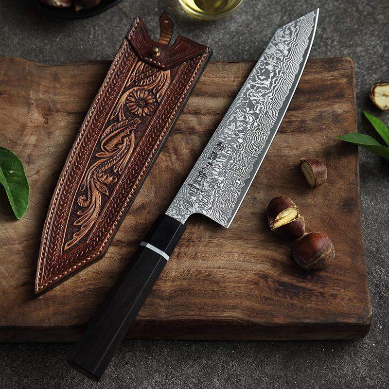 8 inch Japanese High Carbon Damascus Chef Knife With Ebony Wood & Buffalo Horn Handle - TOROS - COOKWARE BAKEWARE & GRILL STORE