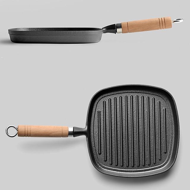 8 inch Thickened Non Stick Cast Iron Grill Pan with Wooden Handles - TOROS - COOKWARE BAKEWARE & GRILL STORE
