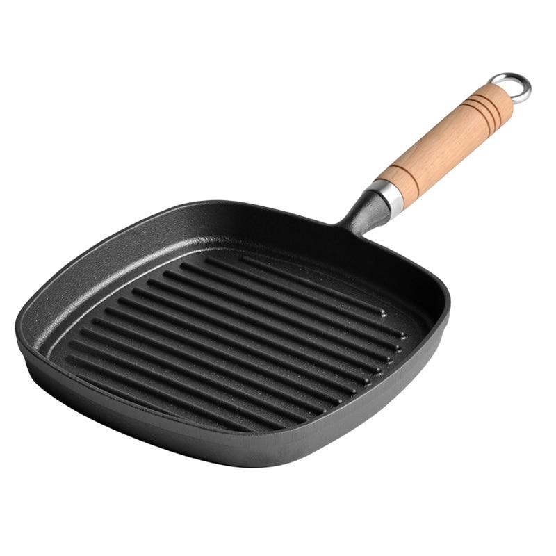8 inch Thickened Non Stick Cast Iron Grill Pan with Wooden Handles - TOROS - COOKWARE BAKEWARE & GRILL STORE