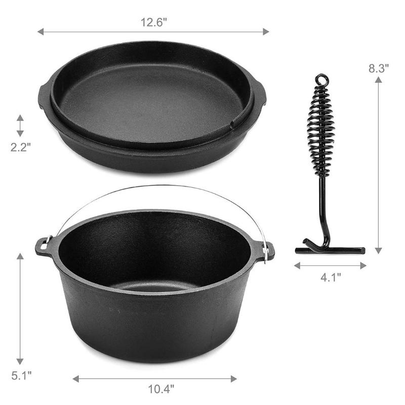 Pre-Seasoned Cast Iron Dutch Oven/Fry Pot with Basket and Stainless Handle  8 quart