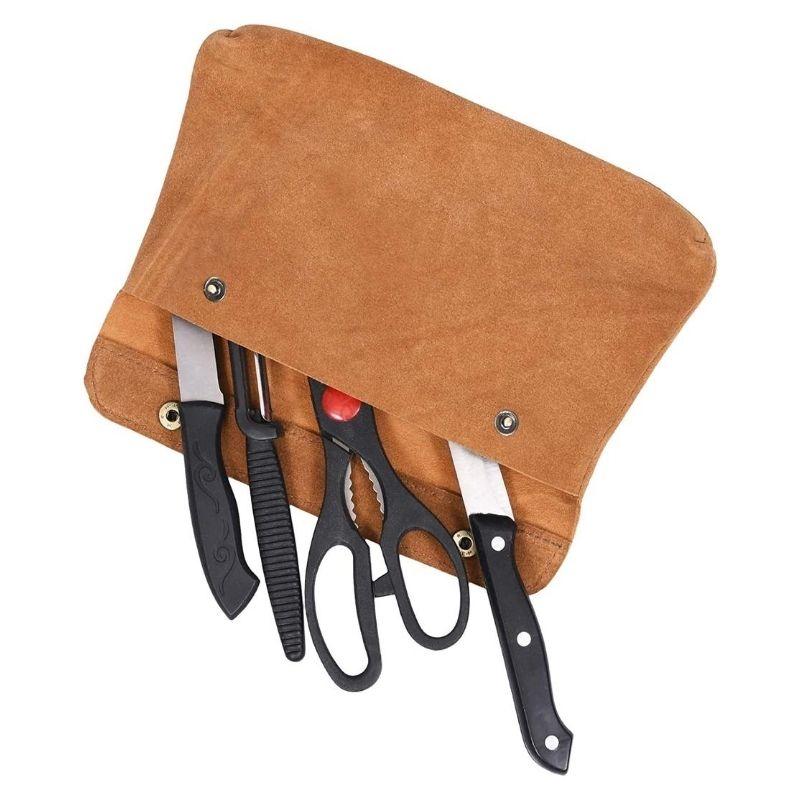 MTAPF Chef Knife Roll Bag - Durable Safe Knife Pouch with 6 Pockets, Adjustable Buckles and Strong Handle, Knife or Tool Rollup, Leather Knife Roll