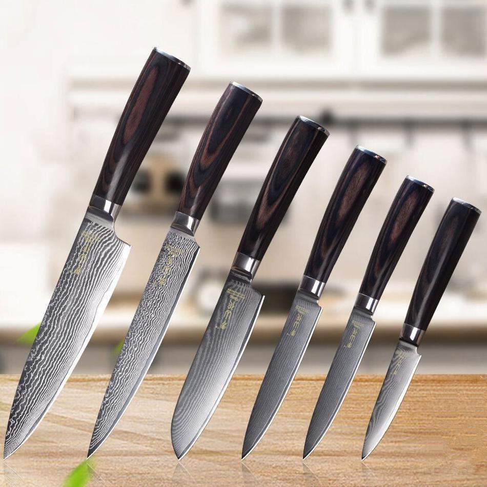Compete Kitchen Knives Set - VG10 Damascus Steel With Color Wooden Handle - TOROS - COOKWARE BAKEWARE & GRILL STORE