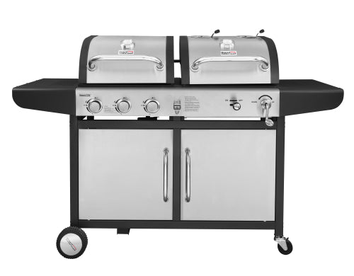 Royal Gourmet ZH3002S 3-Burner 27,000-BTU Dual Fuel Cabinet Gas and Charcoal Grill Combo, Outdoor Barbecue, Stainless Steel