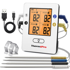 ThermoPro TP25 500ft Wireless Bluetooth Meat Thermometer w 4 Probes  Rechargeable