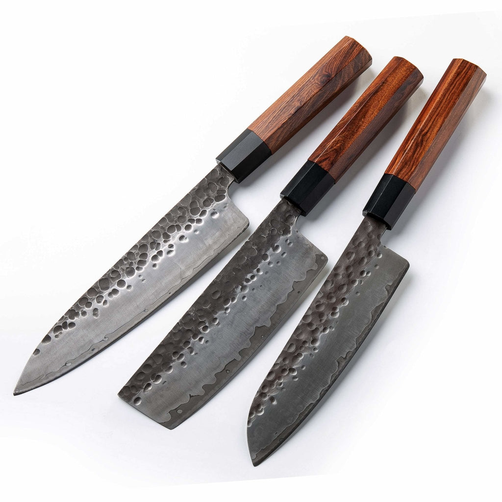 Handmade Japanese Knife Set of 3 Knives - AUS10 Steel Chef Knife, Santoku & Nakiri - TOROS - COOKWARE BAKEWARE & GRILL STORE