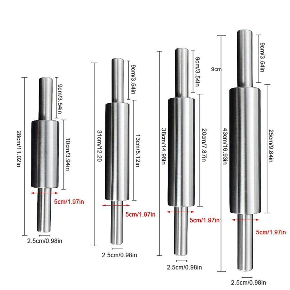 Heavy Duty Solid Non-stick Stainless Steel Rolling Pin (Sizes: S-M-L-XL ...