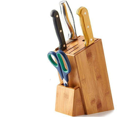 NEOKAVE Small Bamboo Knife Block - Scissors, Utensil, Cleaver, Knife holder  without knives for Kitchen Counter - Holds 7 Blades - with Utensil caddy