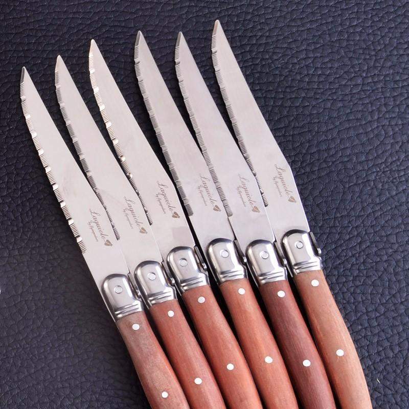 Steak knife set PREMIUM, 6 pcs, with block, stainless steel, Laguiole 