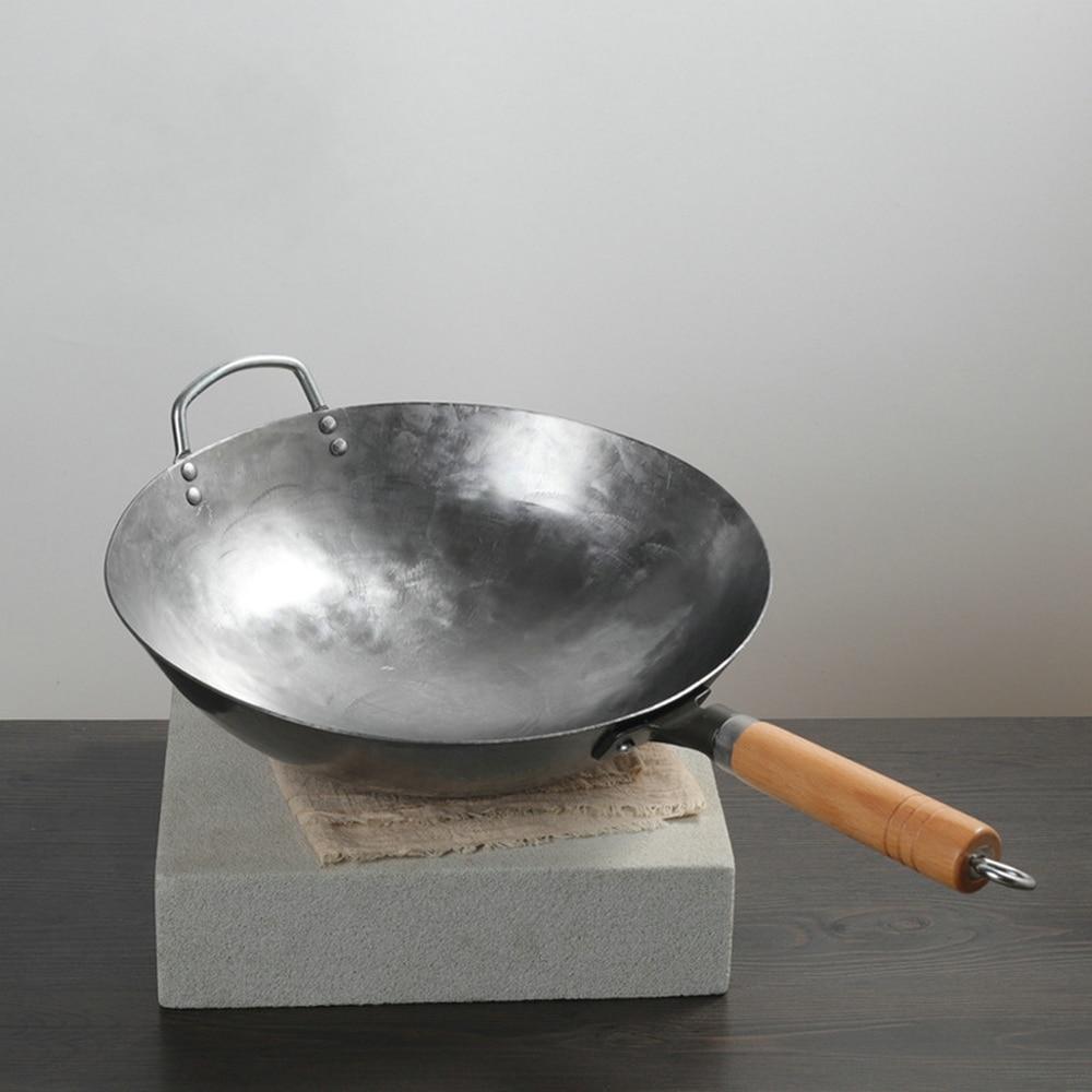 Traditional hand hammered flat bottom wok 35 cm