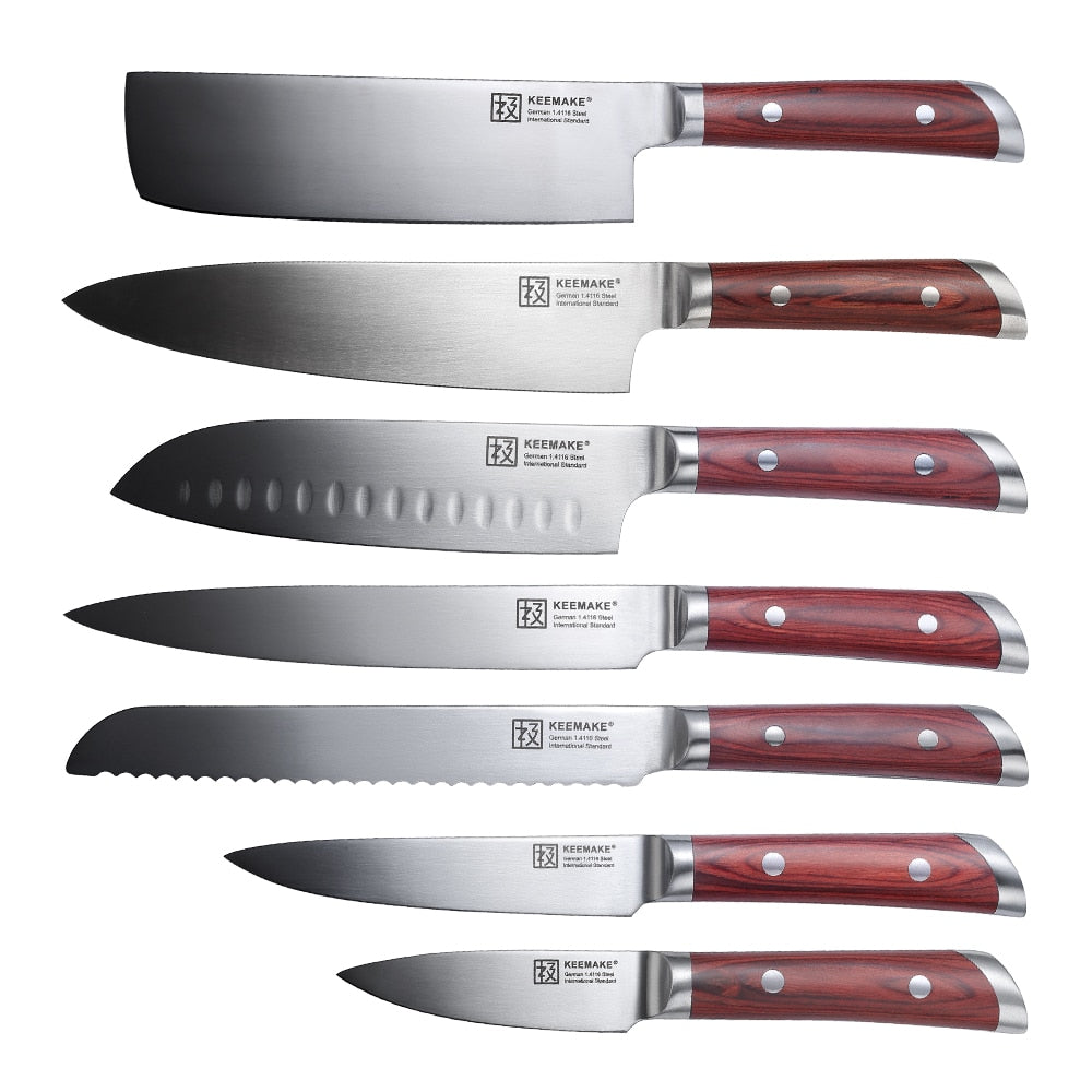 7PCS Knives Set with Gift Box German 1.4116 Steel Chef Kitchen Knife Sets Utility Bread Santoku Paring Cleaver Slicer