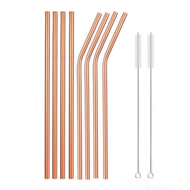 Large Rose Gold / Copper Steel Straw / Straws Set With Bag & 