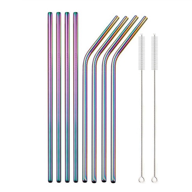 Metal Straw Reusable Rainbow Metal Drinking Straws With Brush