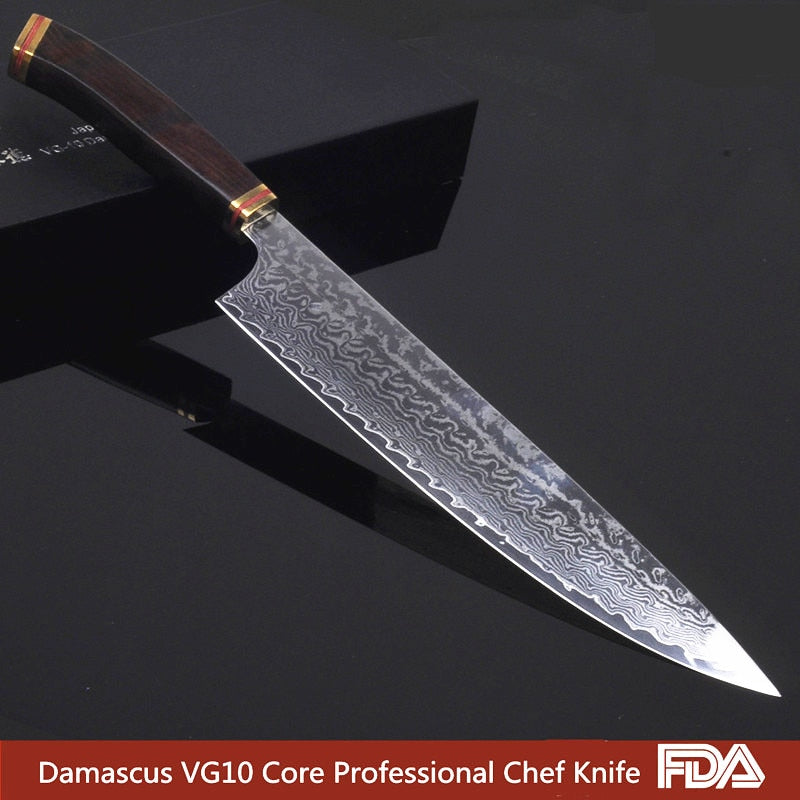 Damascus Kitchen Knife Set Japanese VG10 Steel Cleaver Santoku Nakiri Chef Gyuto Knives Razor Sharp with Ebony Handle