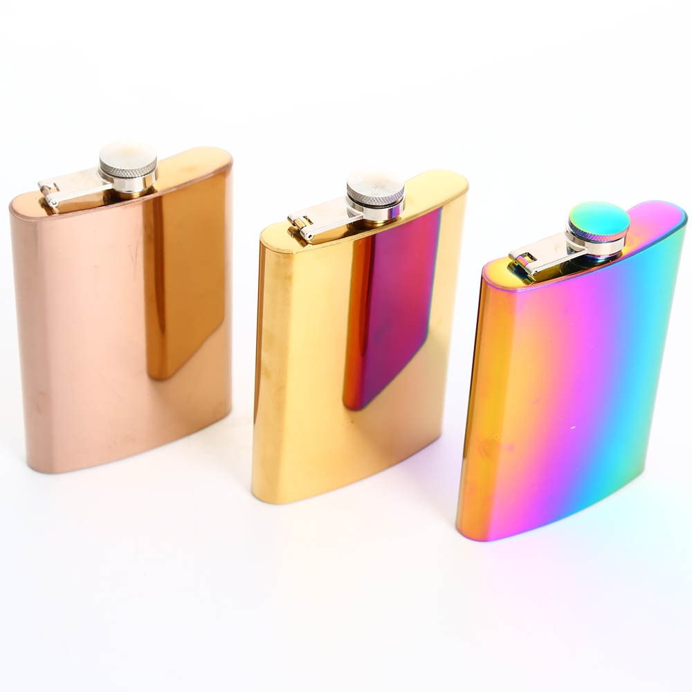 8 ounce portable outdoor Stainless Steel Rainbow Flask
