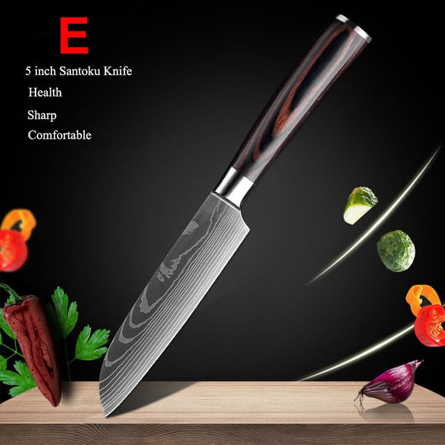 XITUO Pro Kitchen Chef Knife Super Sharp Stainless Steel Cleaver Laser  Damascus Pattern Vegetable Santoku Knives 1-5PCS Set