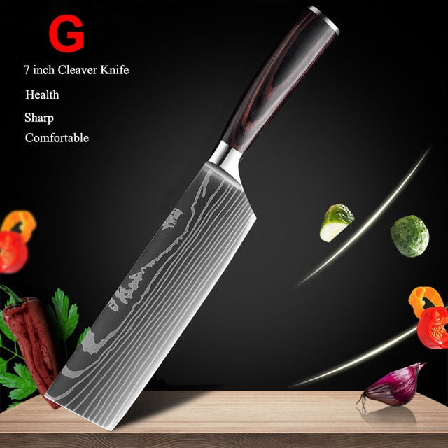 Stainless Steel Kitchen Knife Set Chinese Damascus Pattern Cleaver Chef  Knives