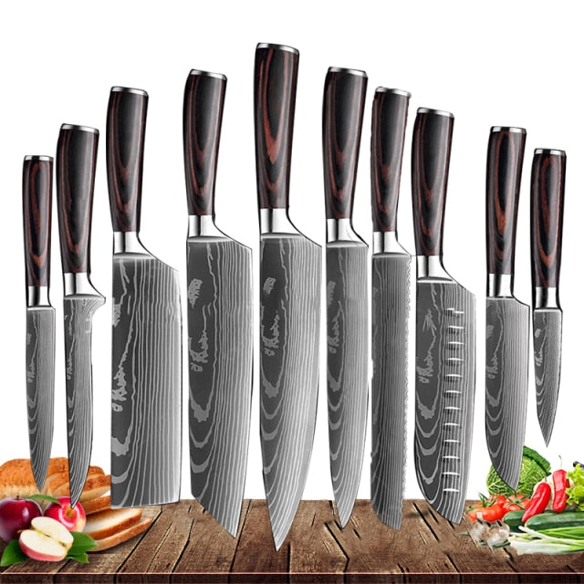 Kitchen Knife Set Japanese Damascus Pattern Stainless Steel Profi Chef's  Knives